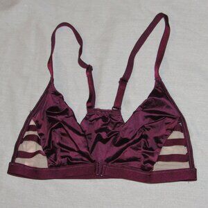 Victoria's Secret Plum Purple Satin Front Close Mesh Sides Bralette Bra sz Small